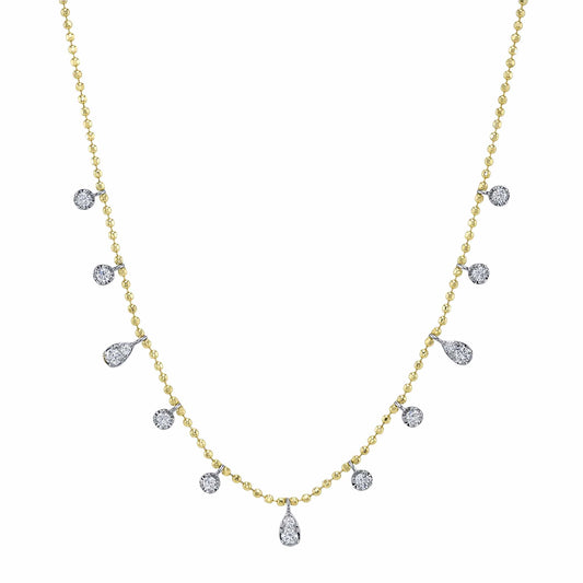 0.64Ct 14K2T Y/W Diamond Faceted Ball Chain Necklace