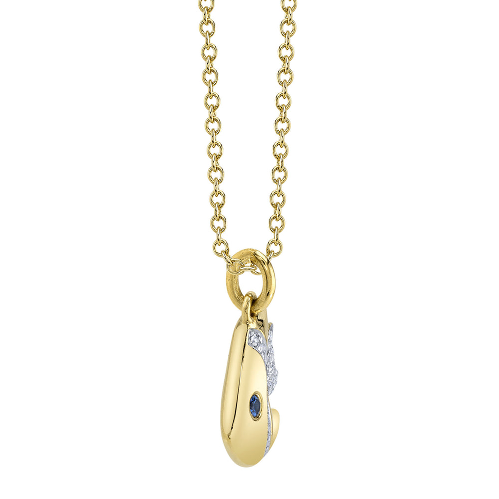 0.05Ct Diamond & 0.02Ct Blue Sapphire 14K Y/G Fish Necklace