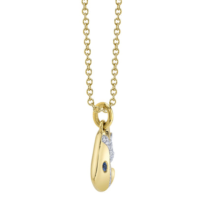 0.05Ct Diamond & 0.02Ct Blue Sapphire 14K Y/G Fish Necklace