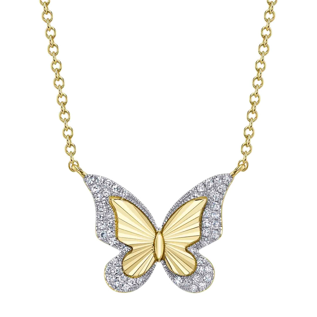 0.10Ct 14K Y/G Diamond Butterfly Necklace