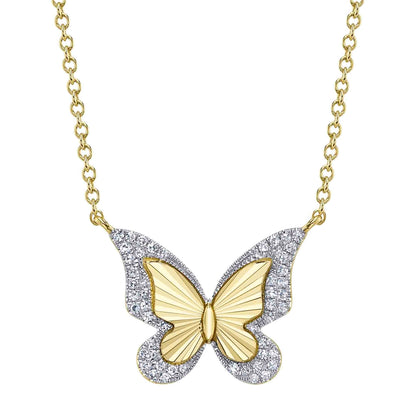 0.10Ct 14K Y/G Diamond Butterfly Necklace