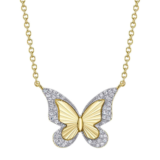 0.10Ct 14K Y/G Diamond Butterfly Necklace