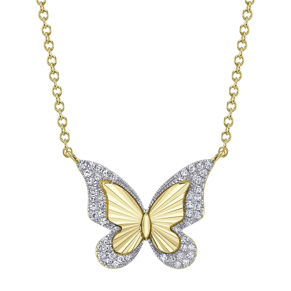0.10Ct 14K Y/G Diamond Butterfly Necklace