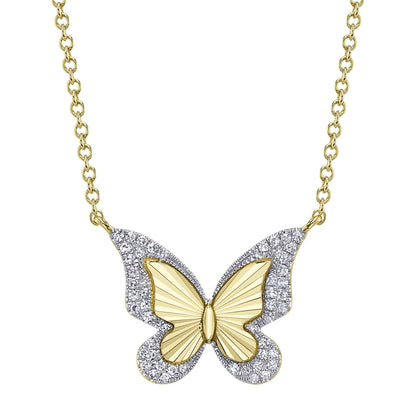 0.10Ct 14K Y/G Diamond Butterfly Necklace