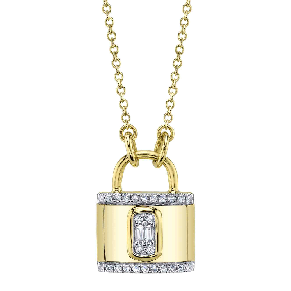 0.12Ct 14K Y/G Diamond Baguette Lock Necklace