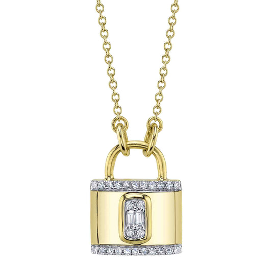0.12Ct 14K Y/G Diamond Baguette Lock Necklace