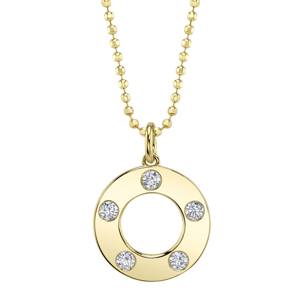 0.24Ct 14K Y/G Diamond Circle Faceted Ball Chain Necklace