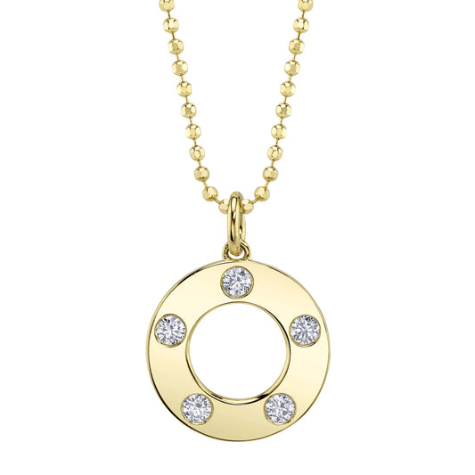 0.24Ct 14K Y/G Diamond Circle Faceted Ball Chain Necklace