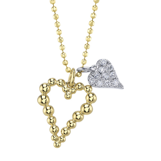 0.13Ct 14K2T Y/W Diamond Heart Faceted Ball Chain Necklace
