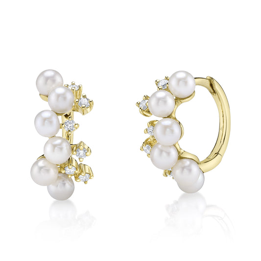 0.17Ct 14K Y/G Diamond & Cultured Pearl Huggie Earring