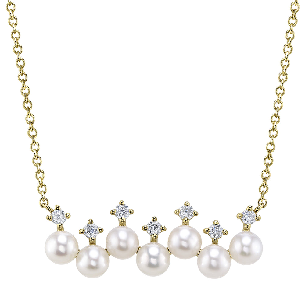0.16Ct 14K Y/G Diamond & Cultured Pearl Necklace