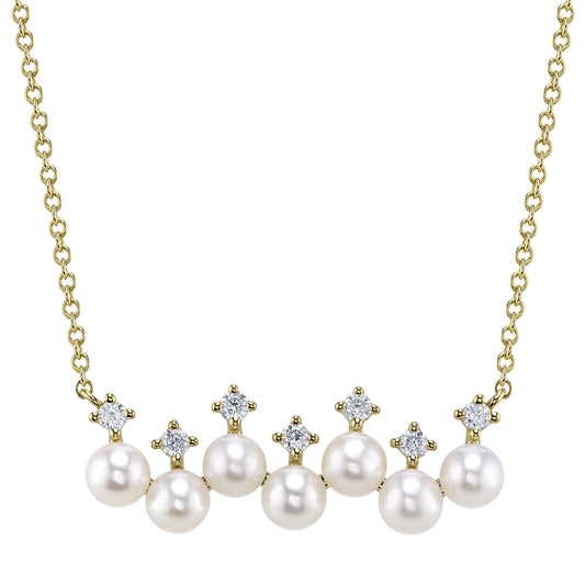 0.16Ct 14K Y/G Diamond & Cultured Pearl Necklace