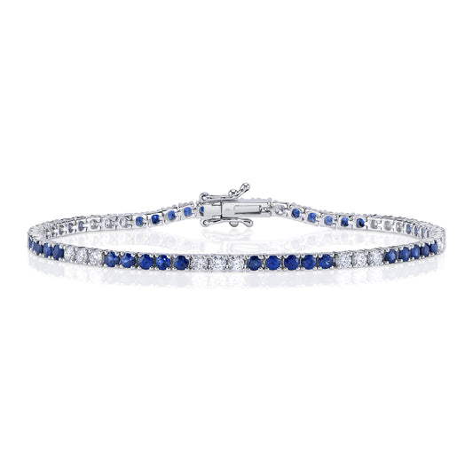 1.25Ct Diamond & 2.47Ct Blue Sapphire 14K W/G Tennis Bracelet