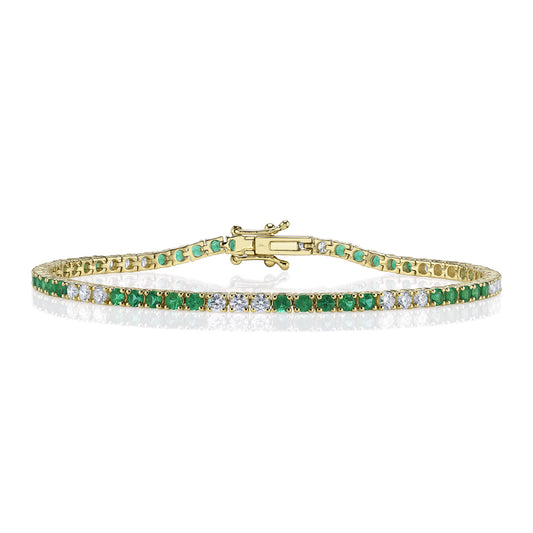 1.25Ct Diamond & 1.99Ct Emerald 14K Y/G Tennis Bracelet