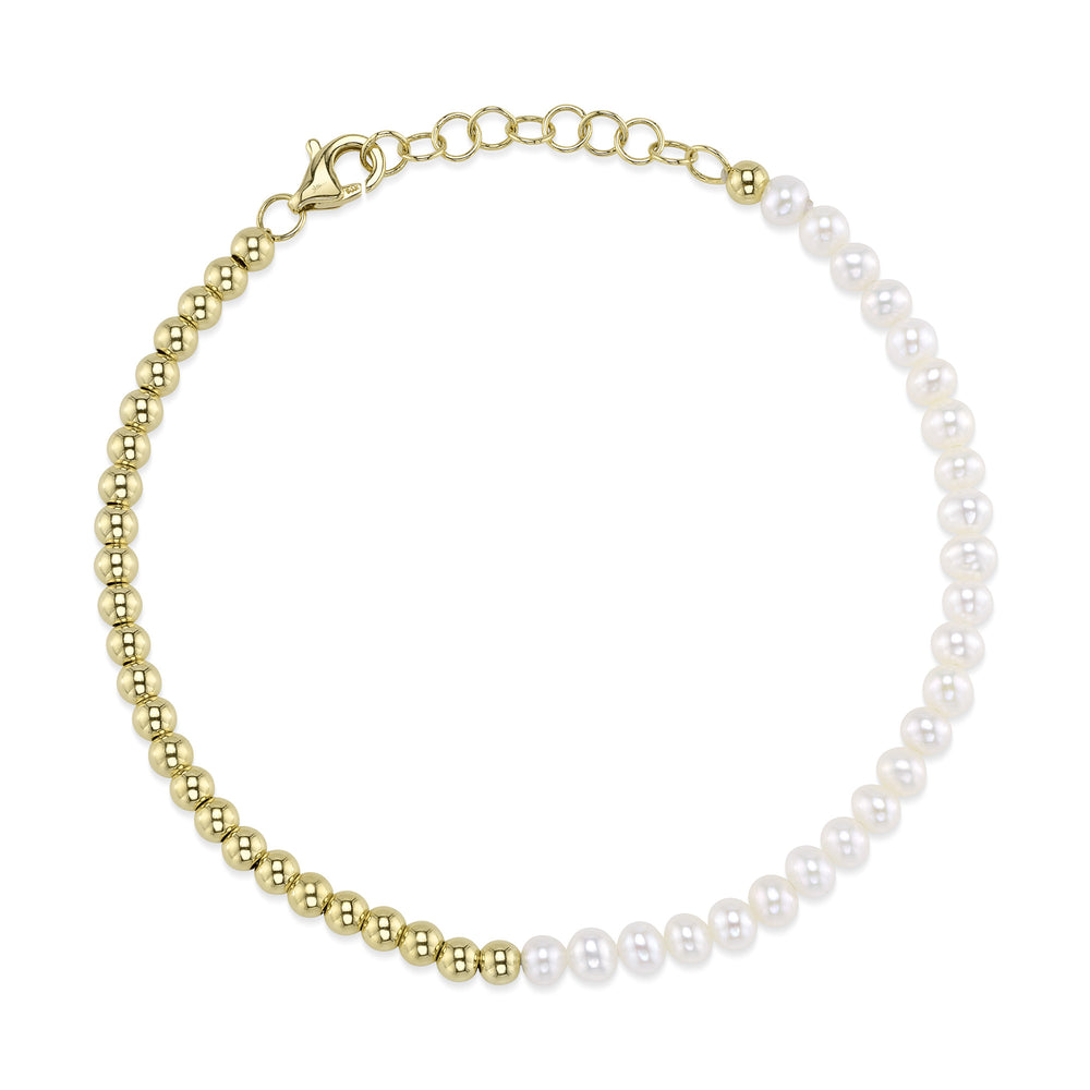 14K Y/G Cultured Pearl Ball Chain Bracelet