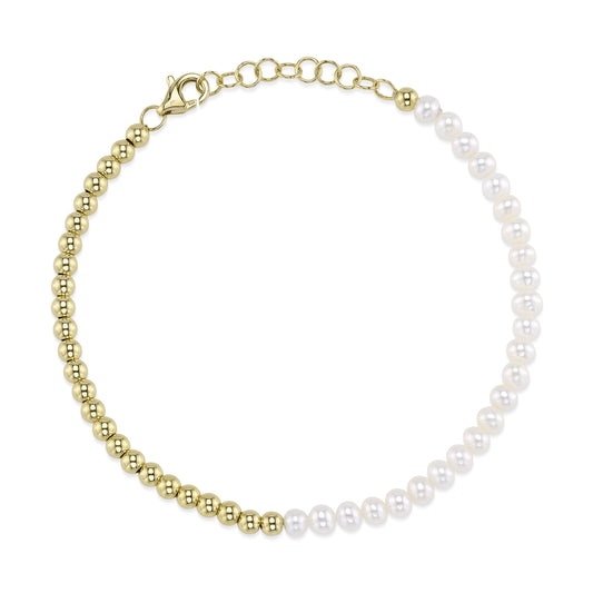 14K Y/G Cultured Pearl Ball Chain Bracelet