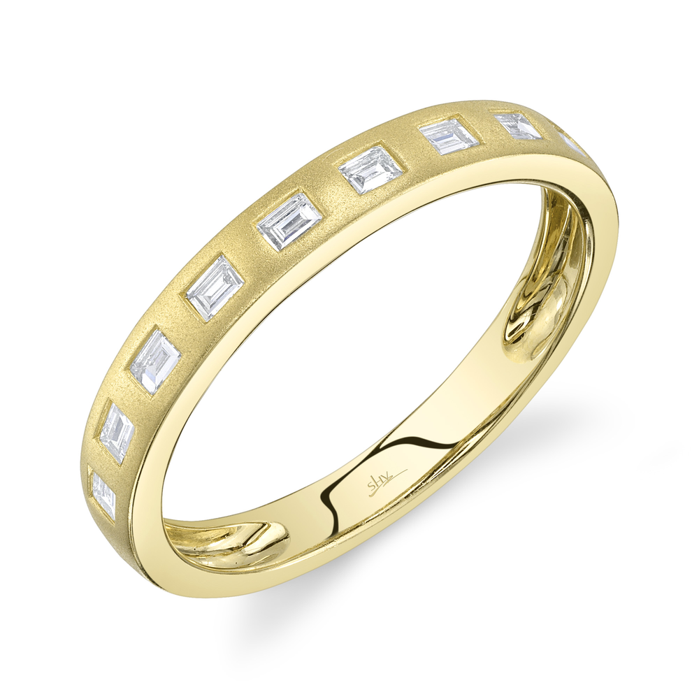 0.17Ct 14K Y/G Diamond Baguette Matte Band