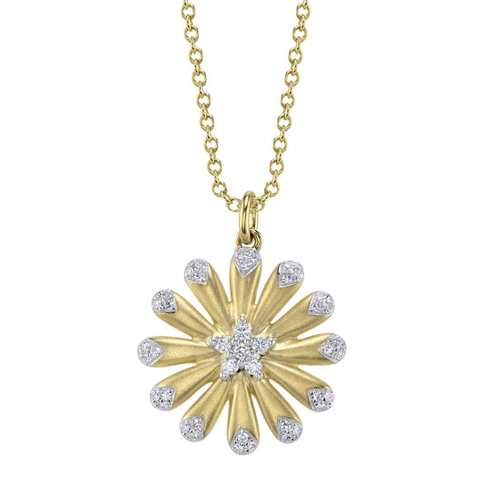 0.13Ct 14K Y/G Diamond Flower Matte Necklace