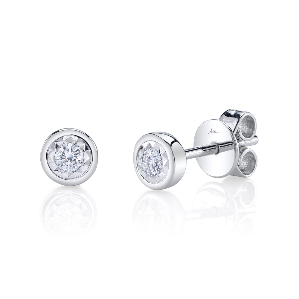 0.10Ct 14K W/G Diamond Bezel Stella Stud Earring