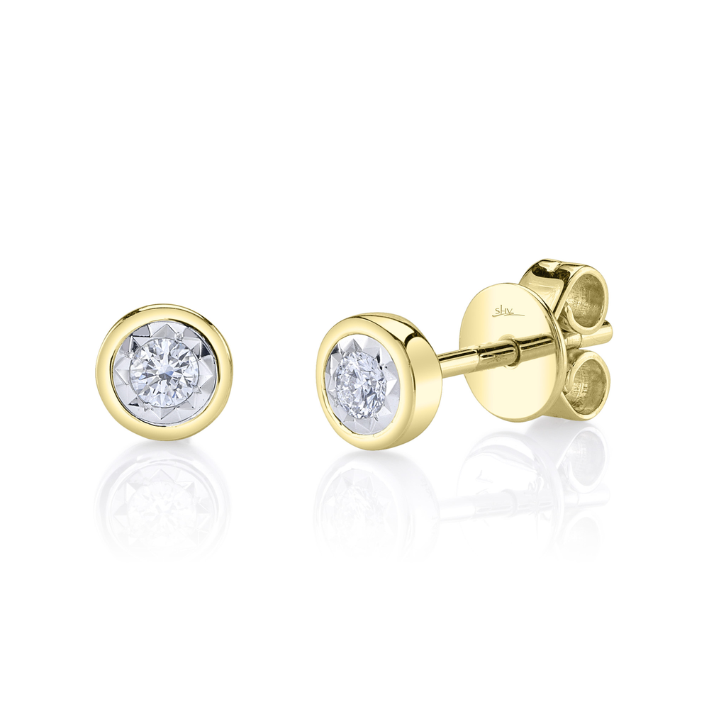 0.10Ct 14K Y/G Diamond Bezel Stella Stud Earring