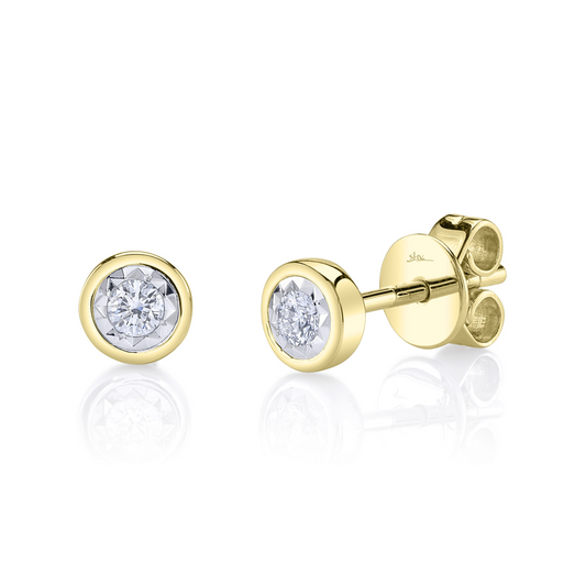 0.10Ct 14K Y/G Diamond Bezel Stella Stud Earring