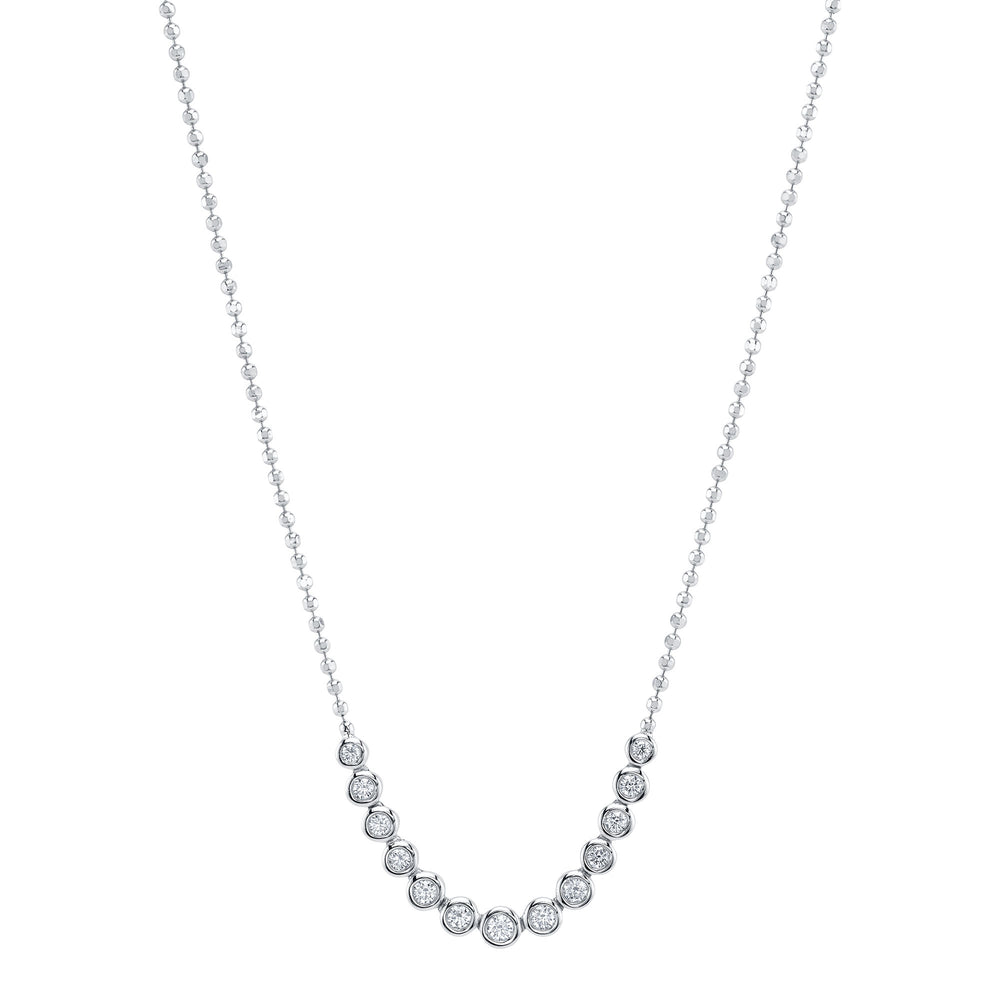 0.46Ct 14K W/G Diamond Bezel Faceted Ball Chain Necklace