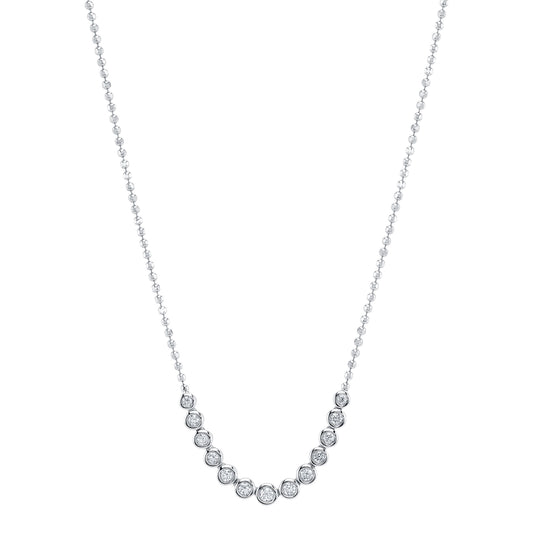 0.46Ct 14K W/G Diamond Bezel Faceted Ball Chain Necklace