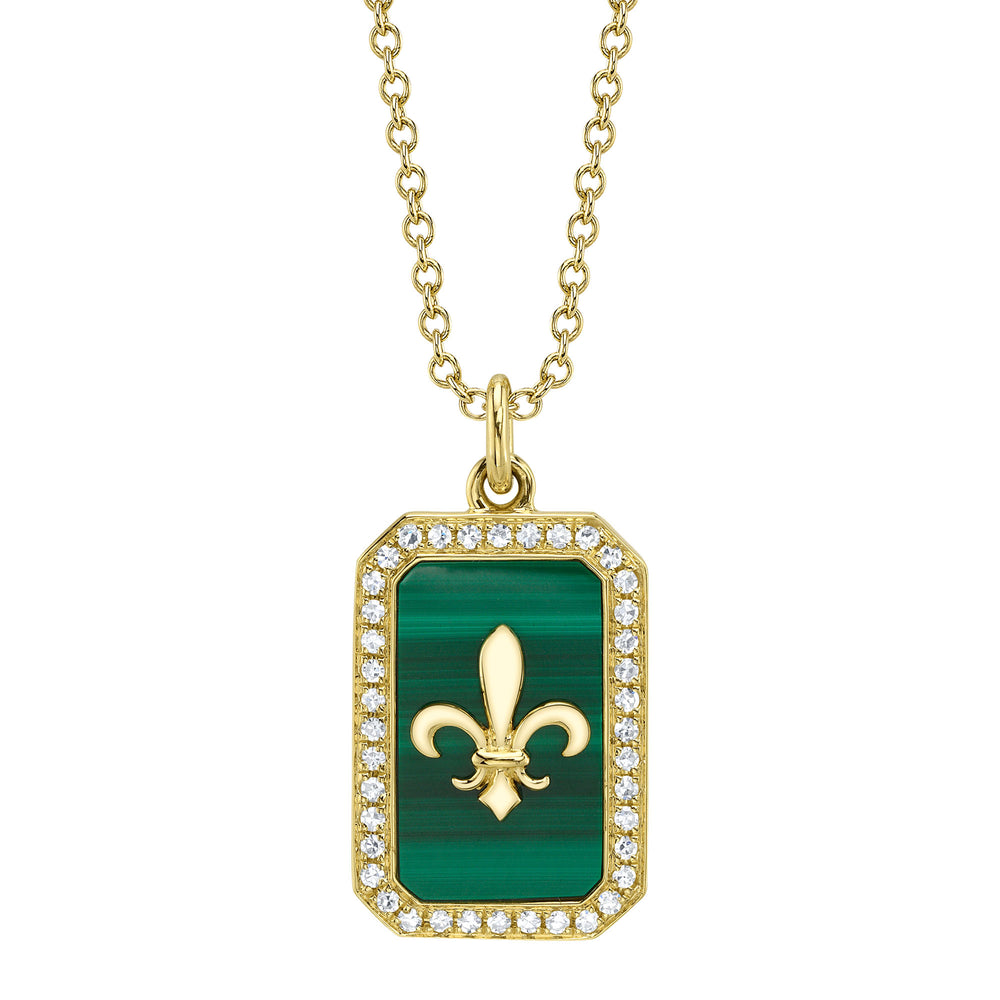 0.11Ct Diamond & 1.95Ct Malachite 14K Y/G Fleur De Lis Necklace