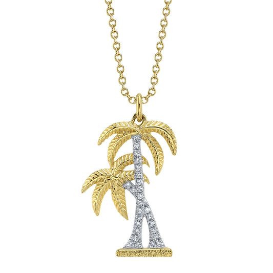 0.07Ct 14K Y/G Diamond Palm Tree Necklace