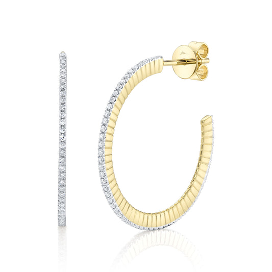 0.36Ct 14K Y/G Diamond Ribbed Hoop Earring