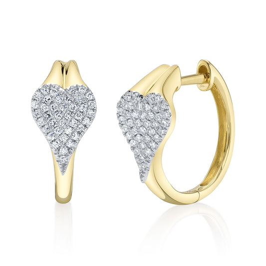 0.17Ct 14K Y/G Diamond Pave Heart Huggie Earring