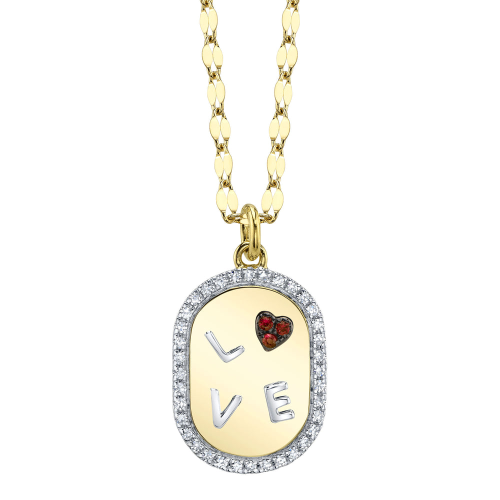 0.10Ct Diamond & 0.02Ct Ruby 14K2T Y/W Heart "Love" Oval Sparkle Chain Necklace