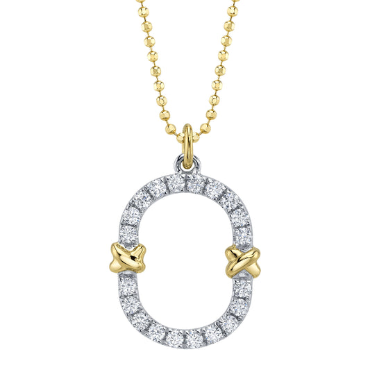 0.31Ct 14K2T Y/W Diamond Oval Faceted Ball Chain Necklace