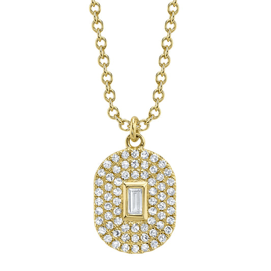 0.17Ct 14K Y/G Diamond Baguette Pave Oval Necklace