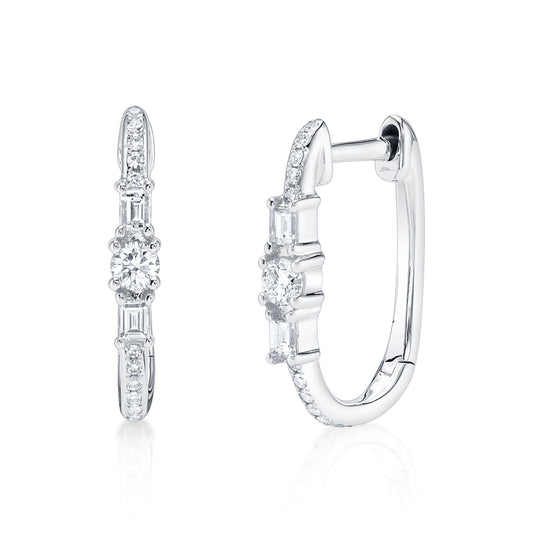 0.28Ct 14K W/G Diamond Baguette Oval Hoop Earring