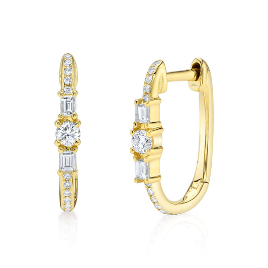 0.28Ct 14K Y/G Diamond Baguette Oval Hoop Earring