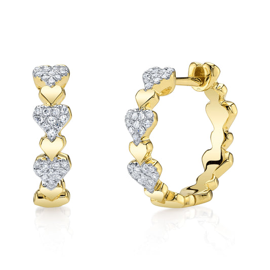 0.13Ct 14K Y/G Diamond Pave Heart Huggie Earring