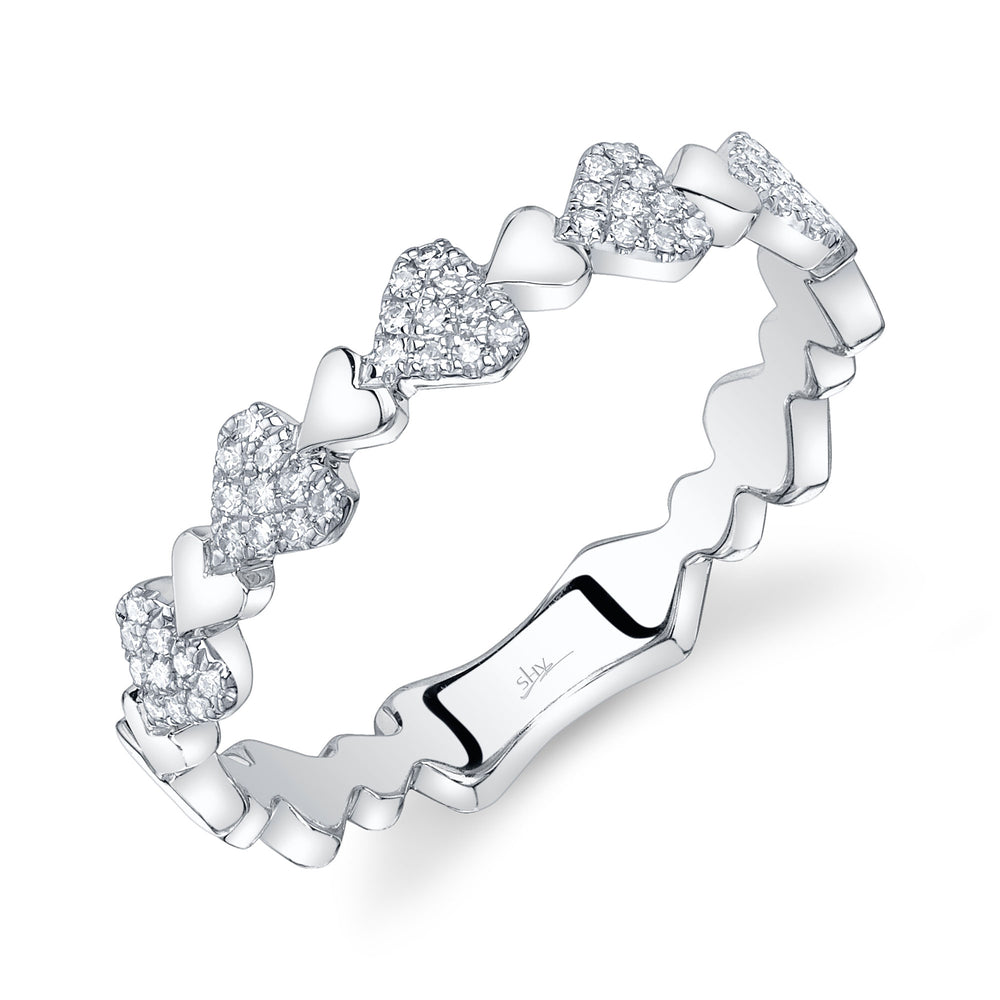 0.11Ct 14K W/G Diamond Pave Heart Band