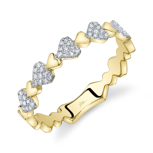 0.11Ct 14K Y/G Diamond Pave Heart Band