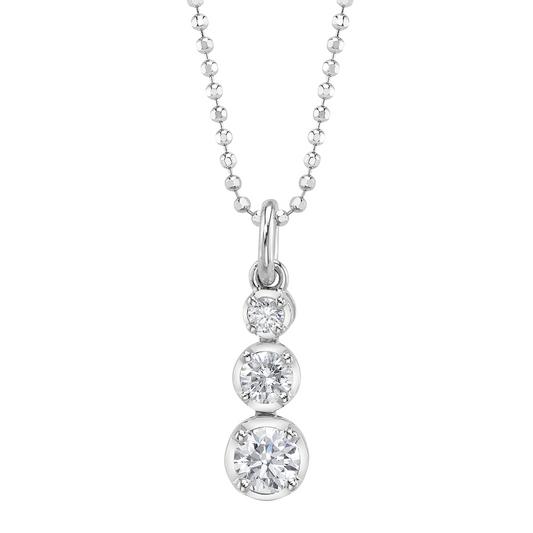 0.40Ct 14K W/G Diamond Crown Setting Faceted Ball Chain Necklace