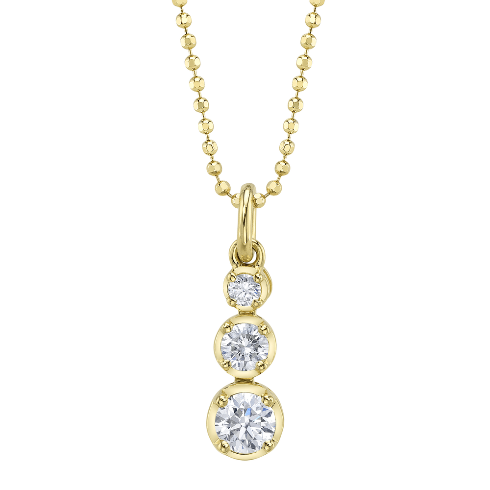 0.40Ct 14K Y/G Diamond Crown Setting Faceted Ball Chain Necklace