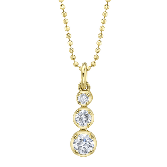 0.40Ct 14K Y/G Diamond Crown Setting Faceted Ball Chain Necklace