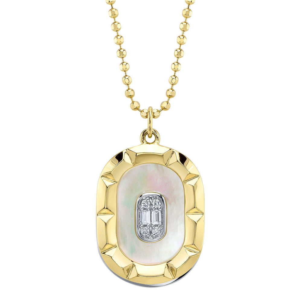 0.07Ct Diamond & 2.98Ct Mother Of Pearl 14K2T Y/W Oval Geo Cut Faceted Ball Chain Necklace