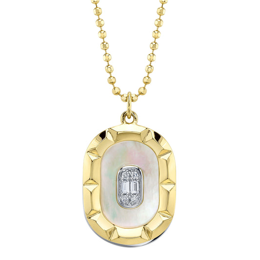 0.07Ct Diamond & 2.98Ct Mother Of Pearl 14K2T Y/W Oval Geo Cut Faceted Ball Chain Necklace