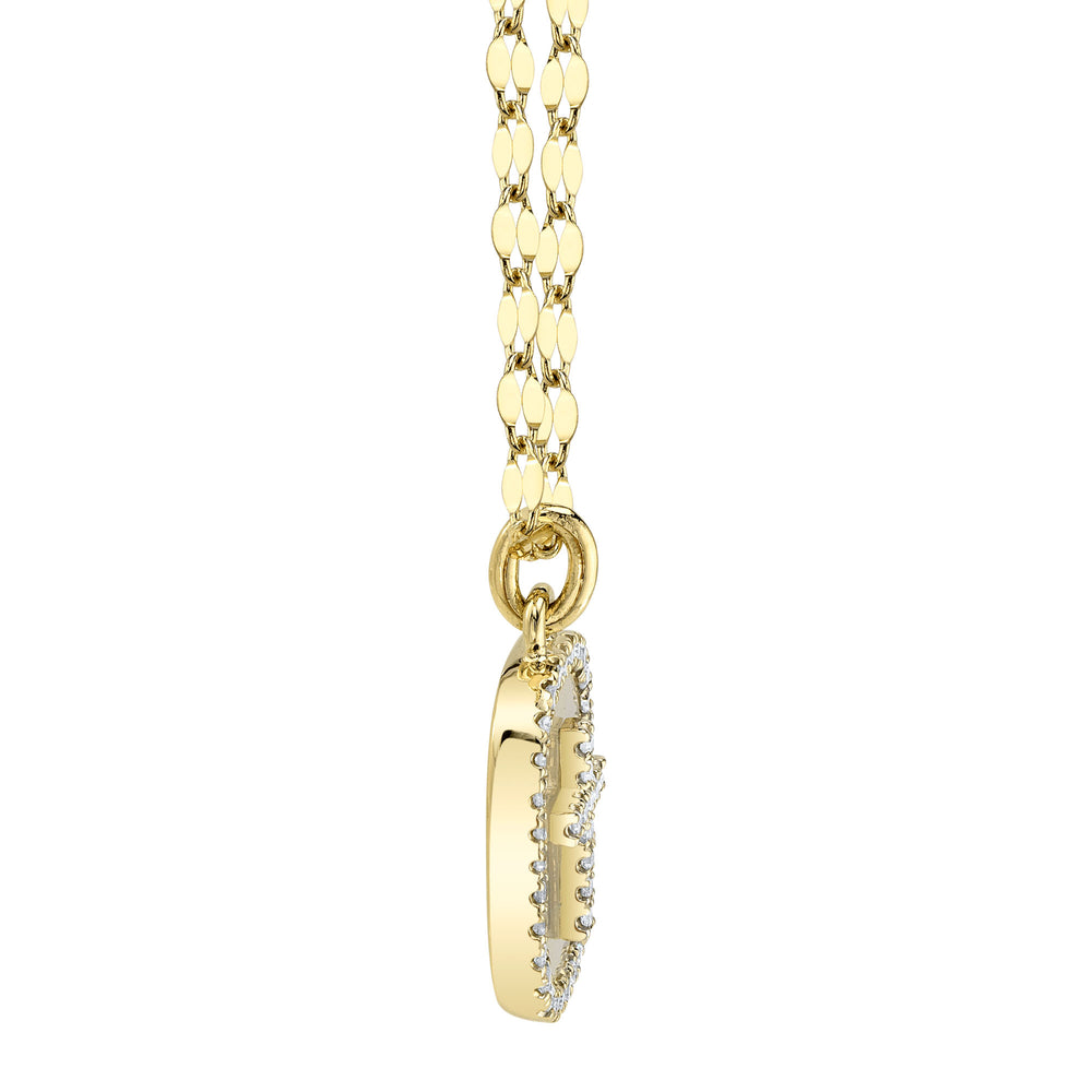 0.11Ct Diamond & 0.95Ct Mother Of Pearl 14K Y/G Oval Cross Sparkle Chain Necklace