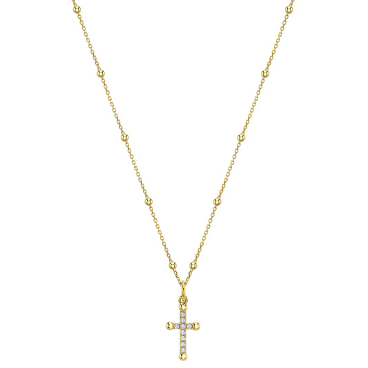 0.08Ct 14K Y/G Diamond Cross Necklace