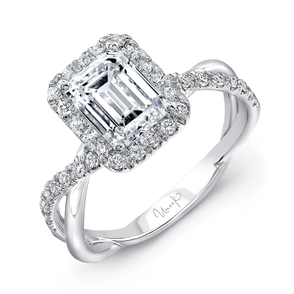 Uneek Infinity Collection Halo Emerald Cut Engagement Ring