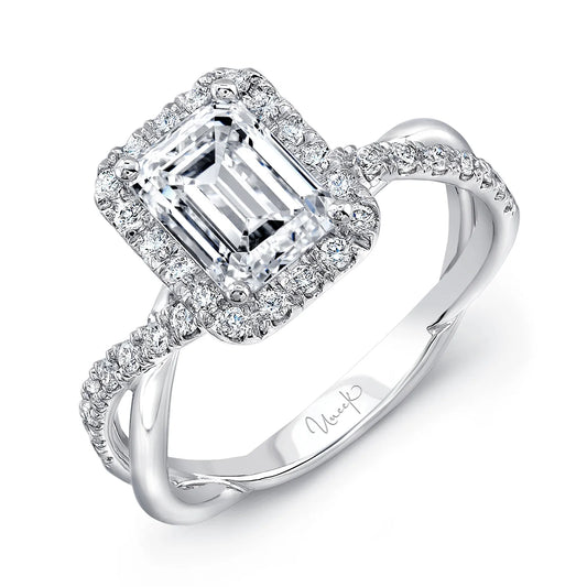Uneek Infinity Collection Halo Emerald Cut Engagement Ring