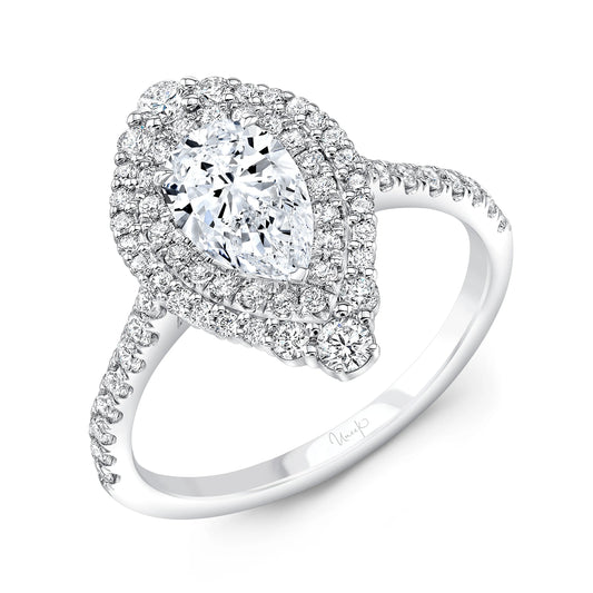Uneek Petals Collection Double-Halo Pear Shaped Engagement Ring