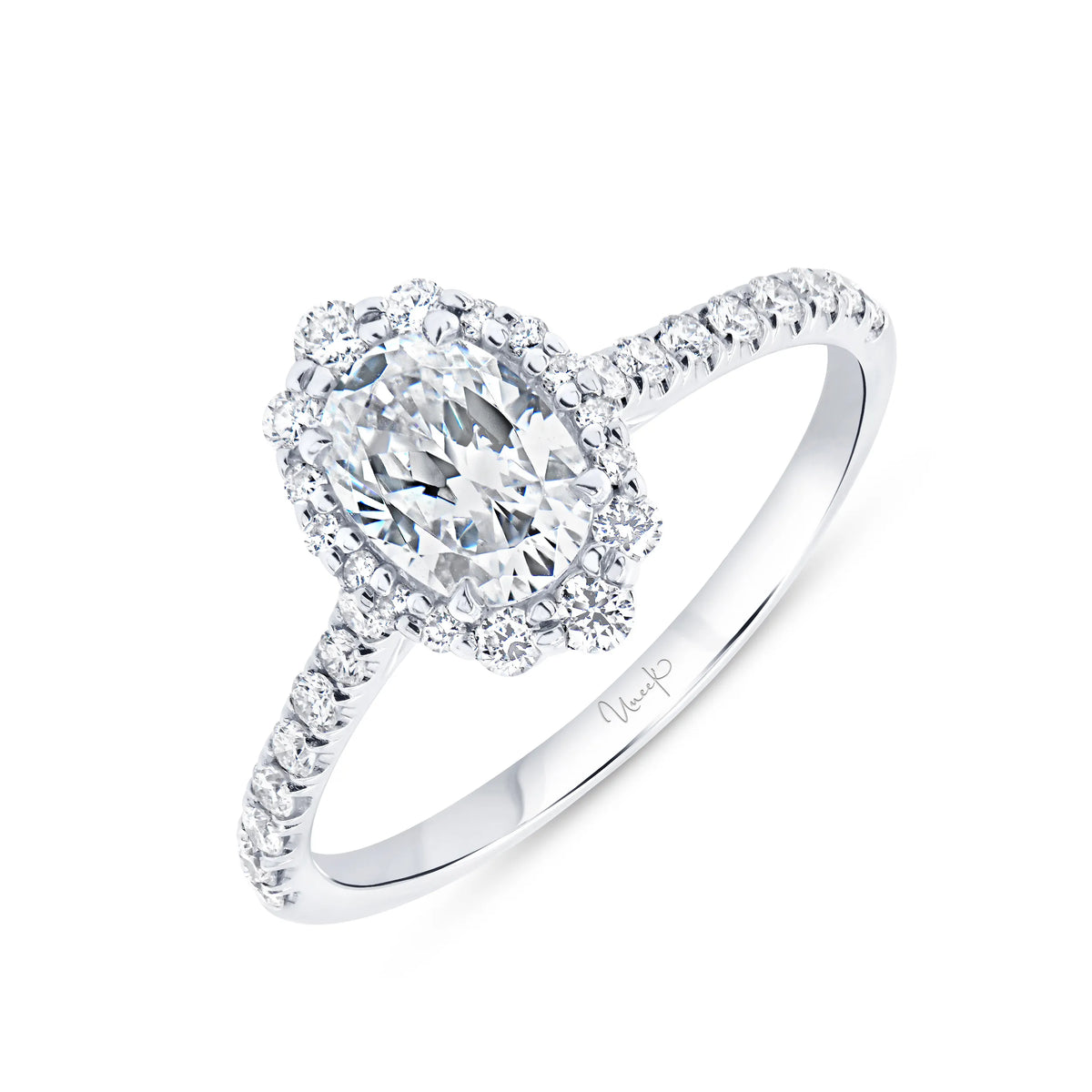 Uneek Petals Collection Halo Oval Shaped Engagement Ring